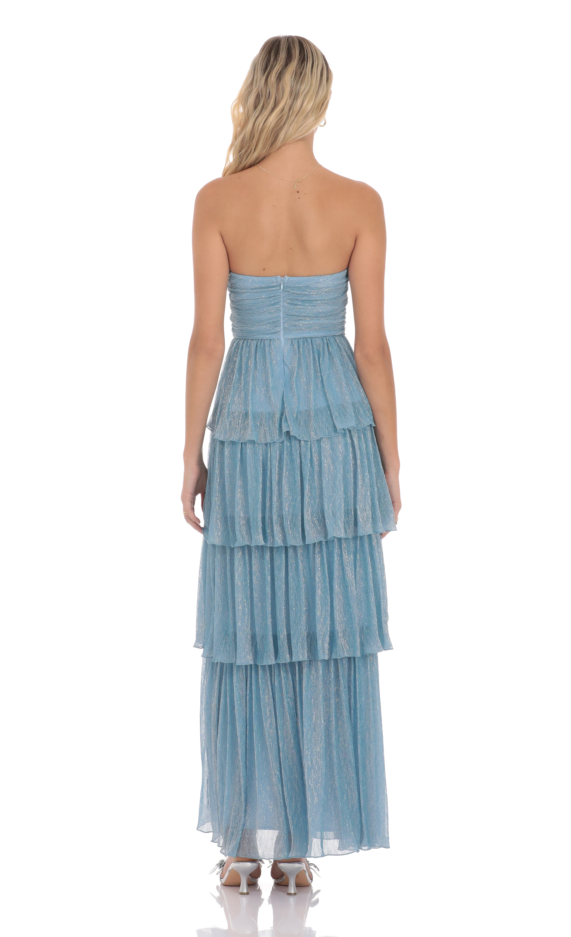 after hours light blue strapless ruffled maxi dress Lulus After Hours Light Blue Strapless Ruffled Maxi Dress M Wedding Party Formal