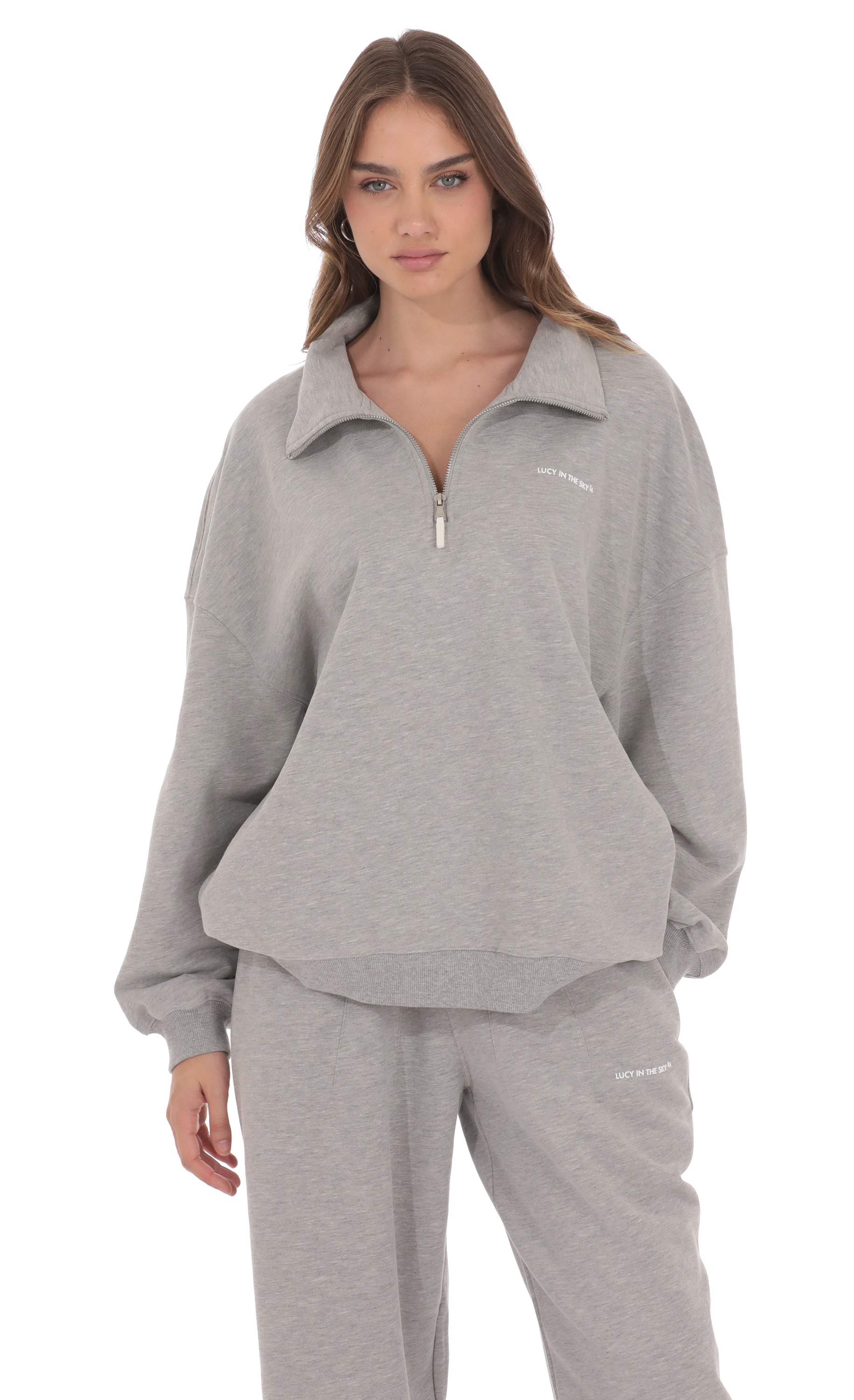 Quarter Zip-Up Jumper in Grey