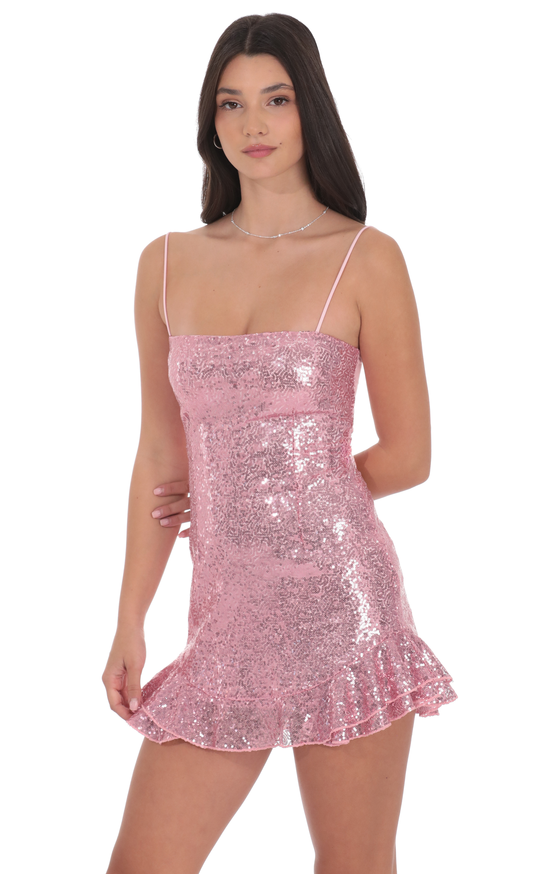 Sequin Ruffle Dress in Pink