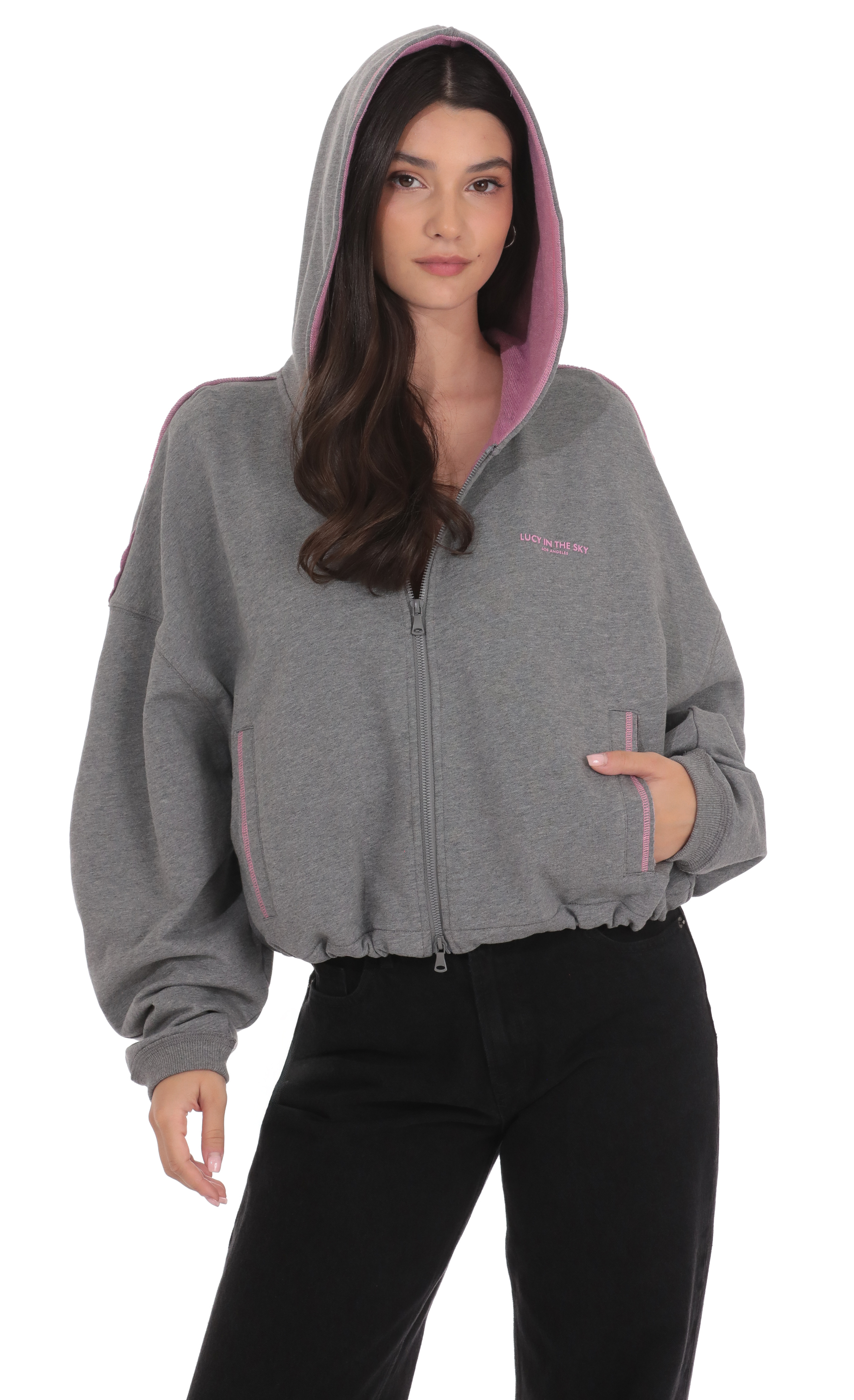Two-Toned Cropped Hoodie in Grey | LUCY IN THE SKY