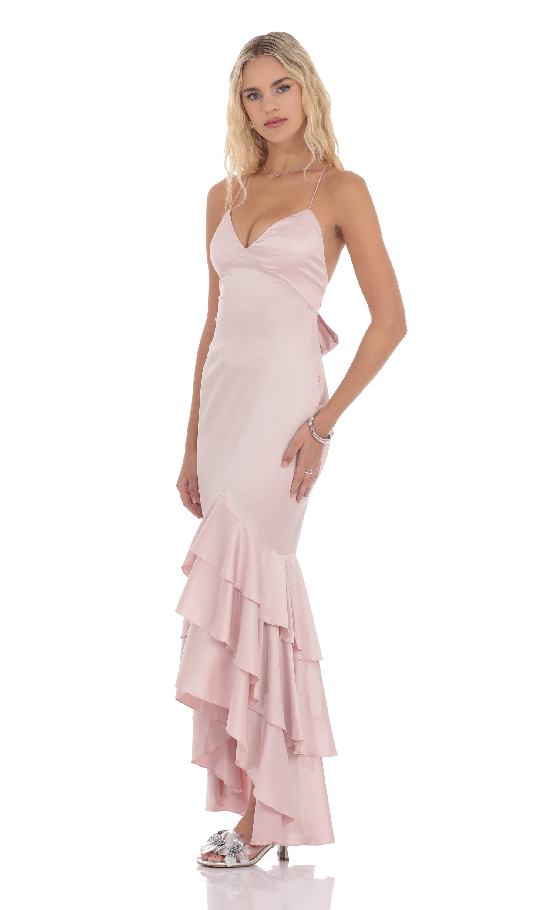 pink fishtail maxi dress Ceremony | PINK Ombre Floral Print Bandeau Fishtail Maxi Dress