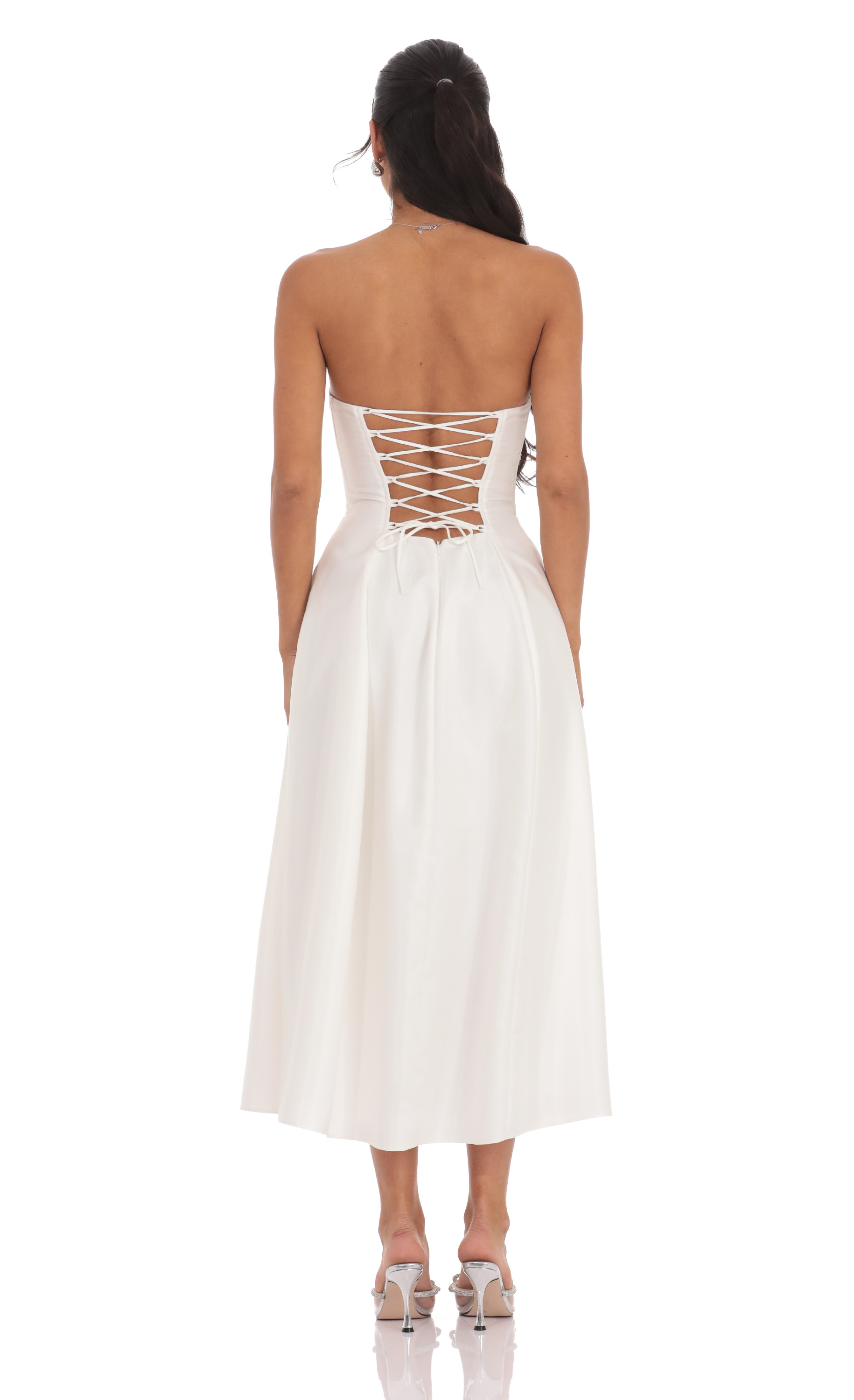 knee length dresses for ladies A-Line Off The Shoulder White Empire Waist Wedding Guest Dress, White / M