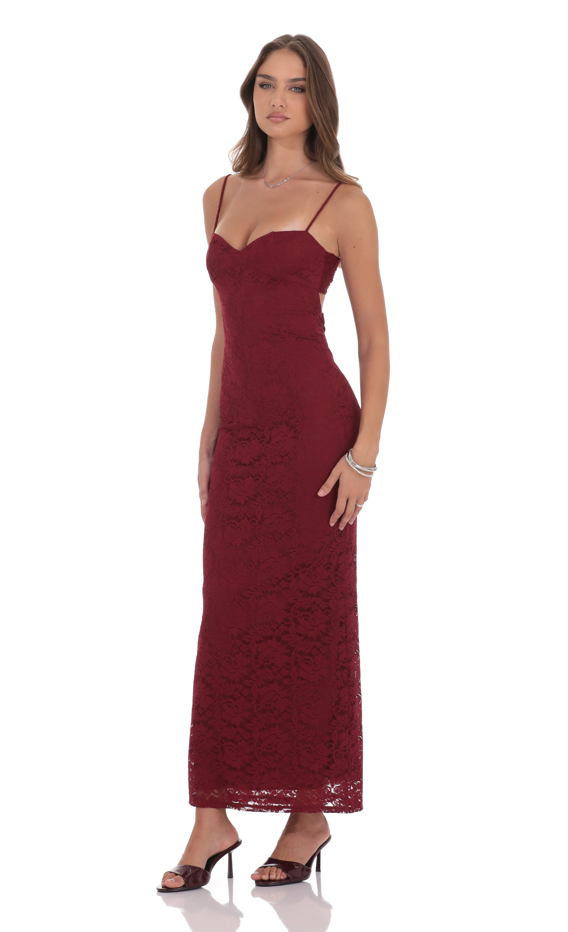 a night in tokyo lace dress - burgundy Destiny Lace Maxi Dress Burgundy