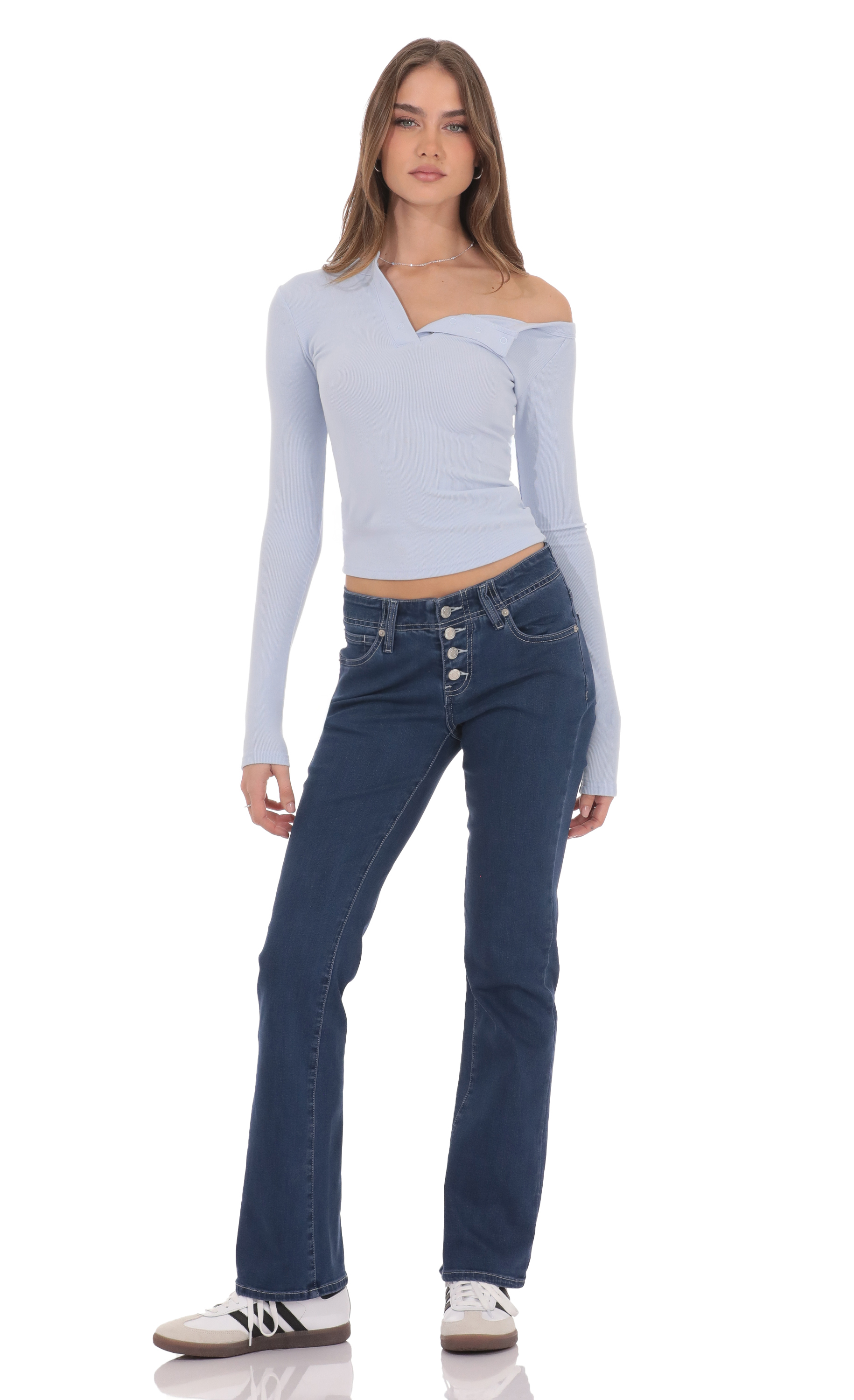 Button-Fly Slim Jeans in Dark Blue