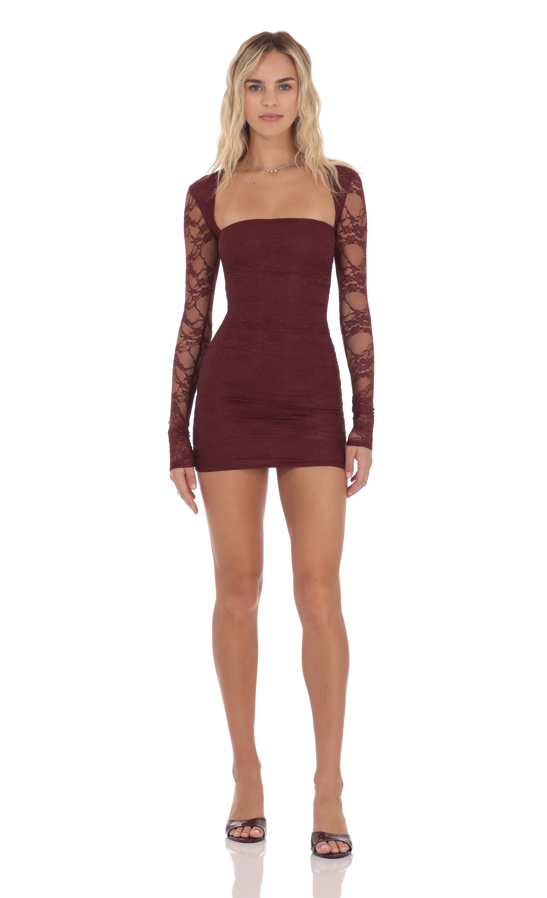 Lace Long Sleeve Bodycon in Burgundy Lace Long Sleeve Bodycon in Burgundy