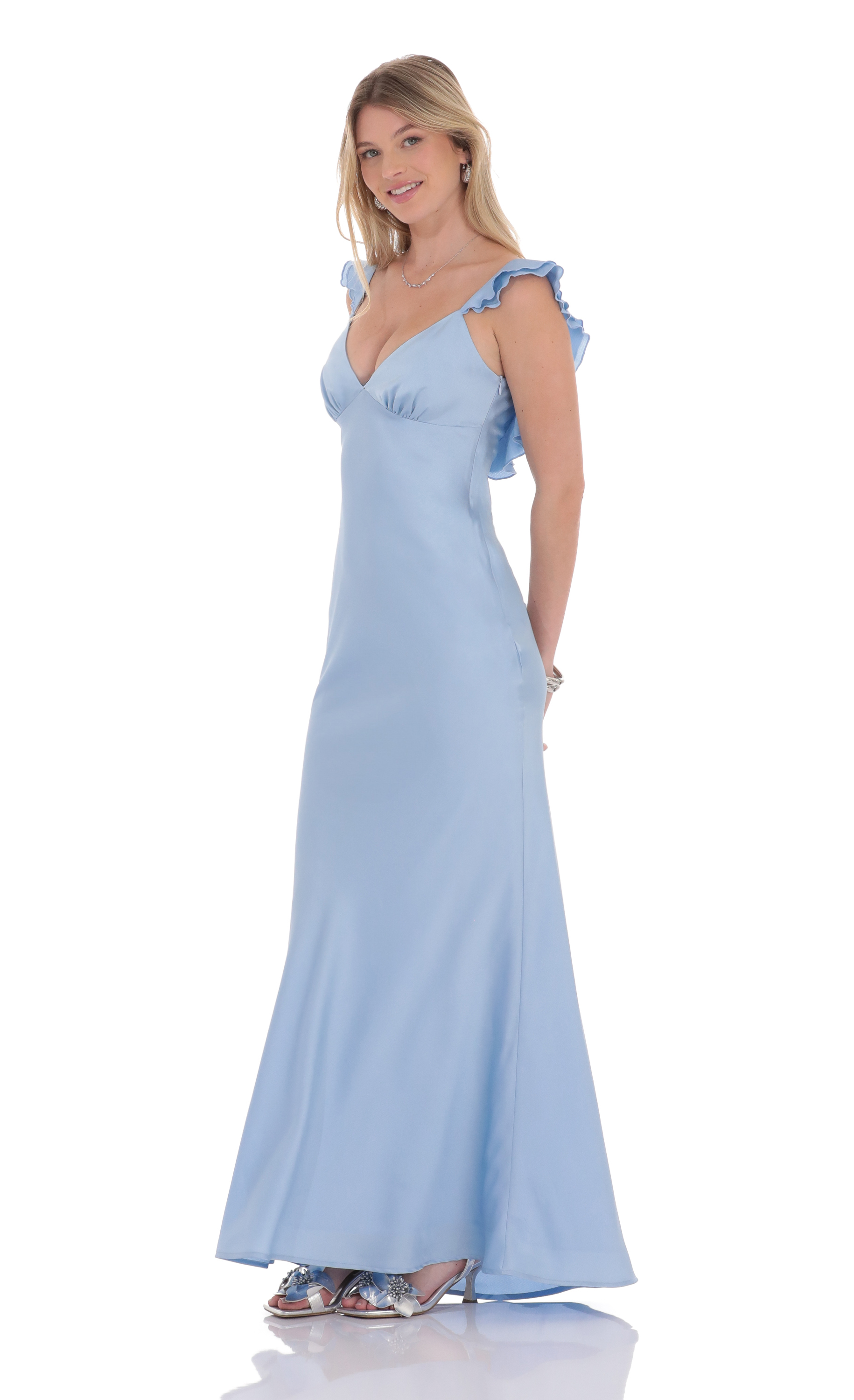 floor length light blue dress Light Blue Strapless Brocade Midi Dress With Pockets