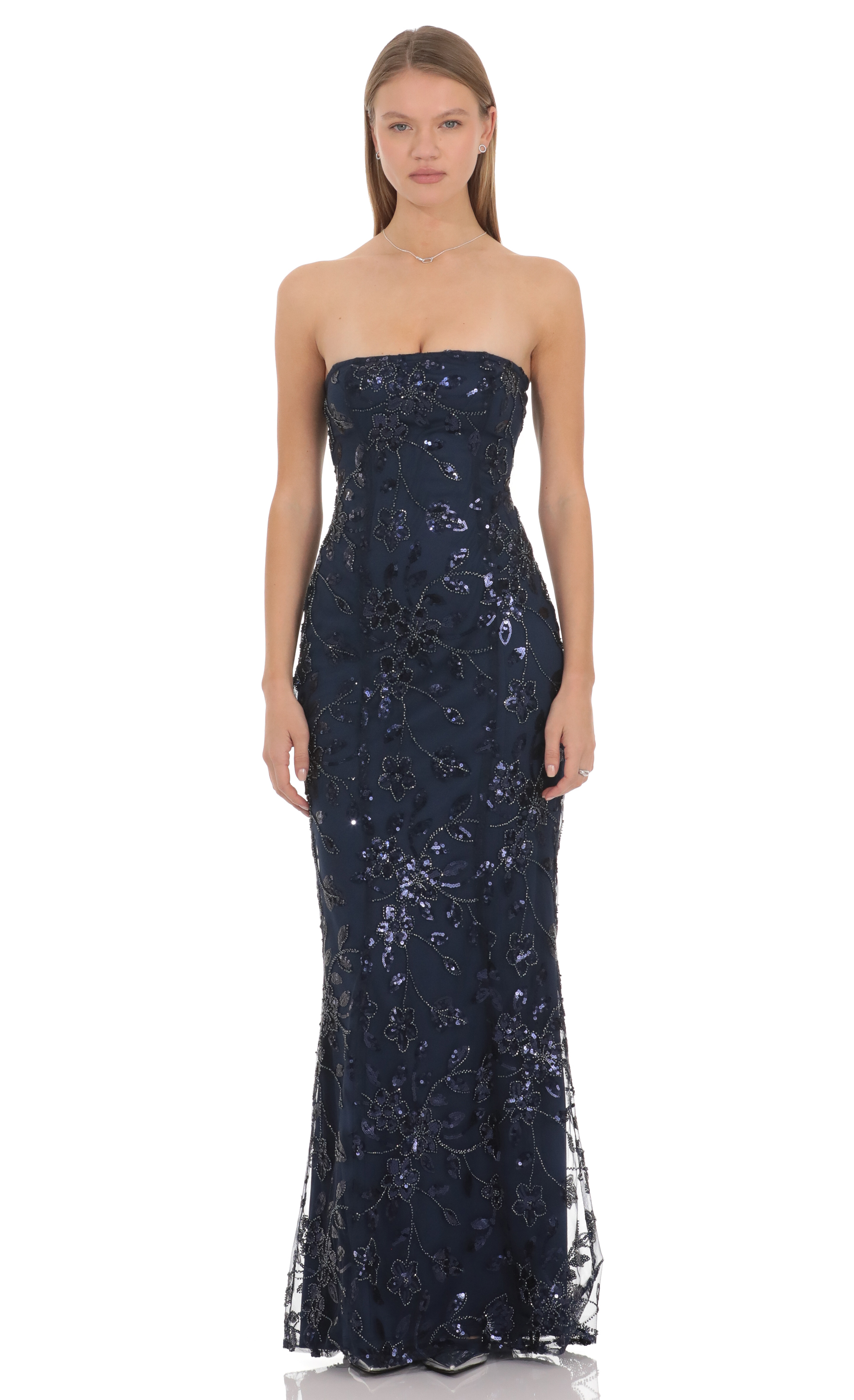 dramatic entrance navy blue sequin maxi dress Manhattan Blue Sequin Slip Maxi Formal Dress - US 12 main image 0