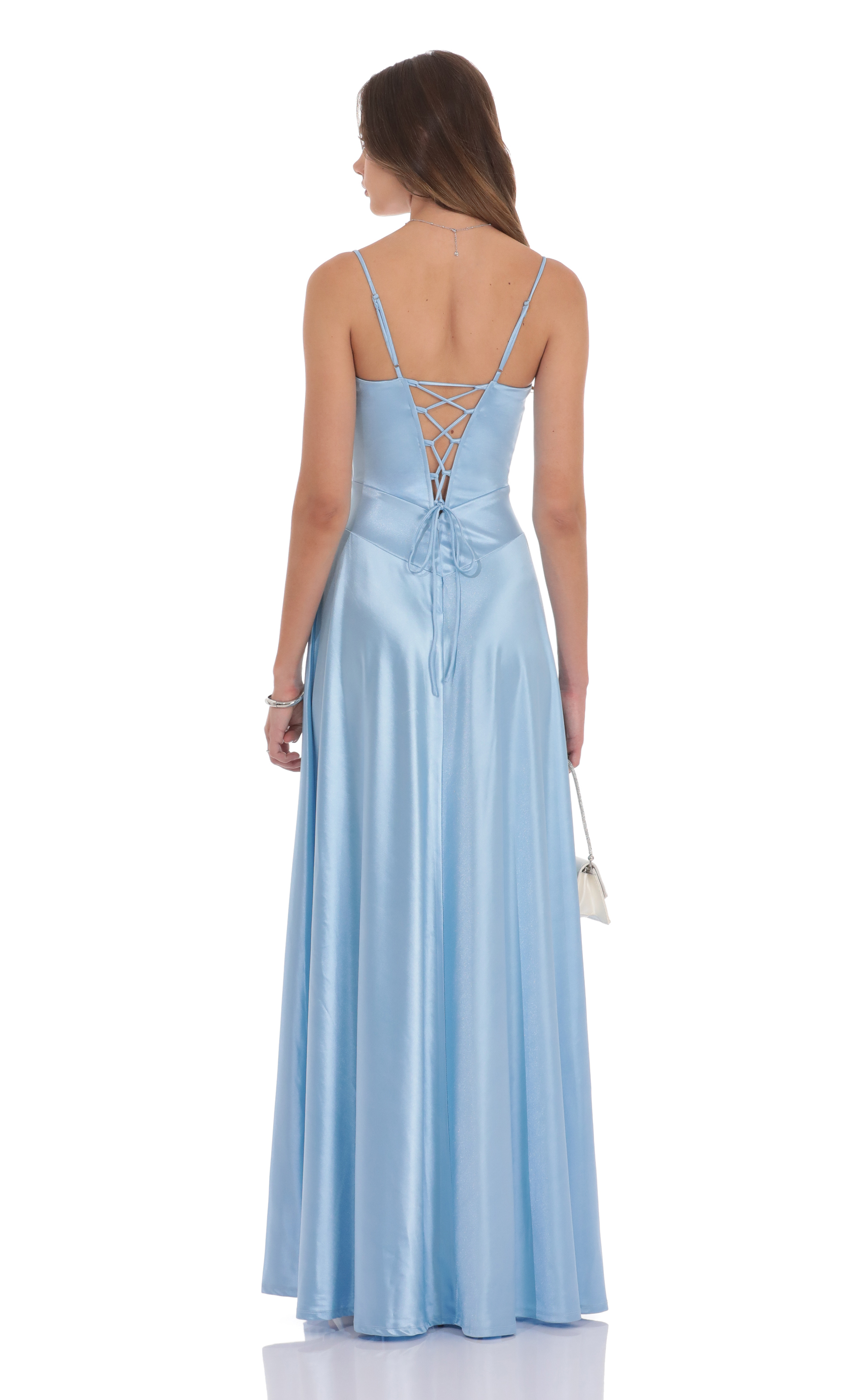 silky blue dress Aspen Midi Dress - Dusty Blue Satin Slip Dress main image 1