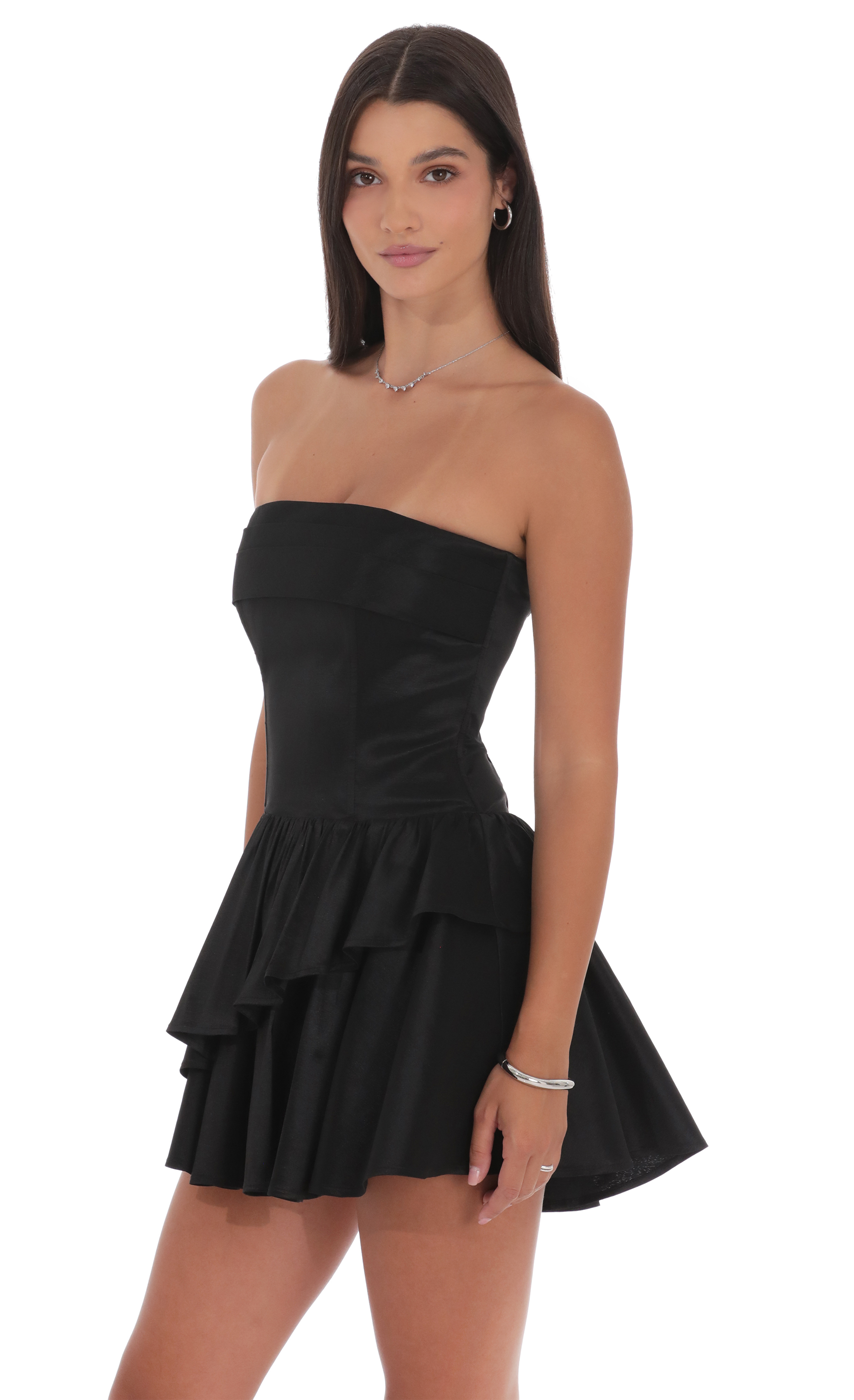 blue dress for baby girl After Party Ruffle Trim Mini Dress Black