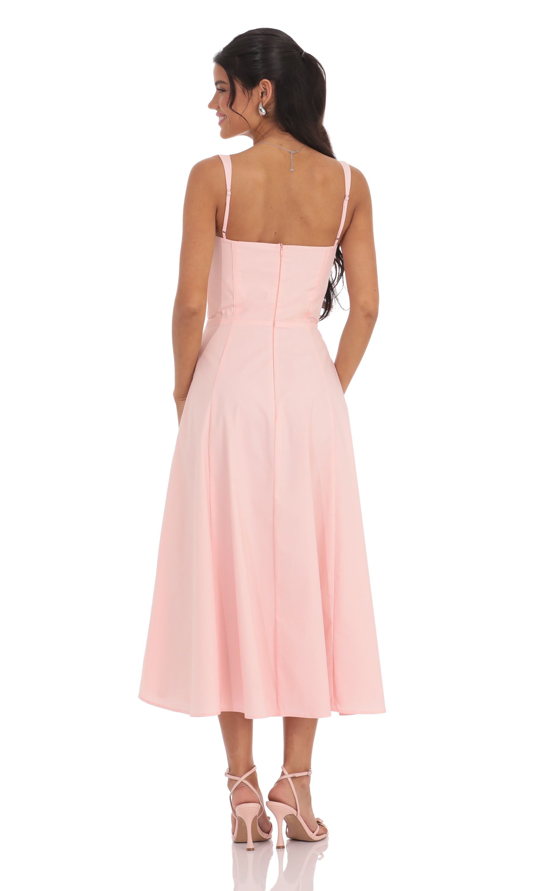 Ruched Corset Midi Dress in Pink Ruched Corset Midi Dress in Pink