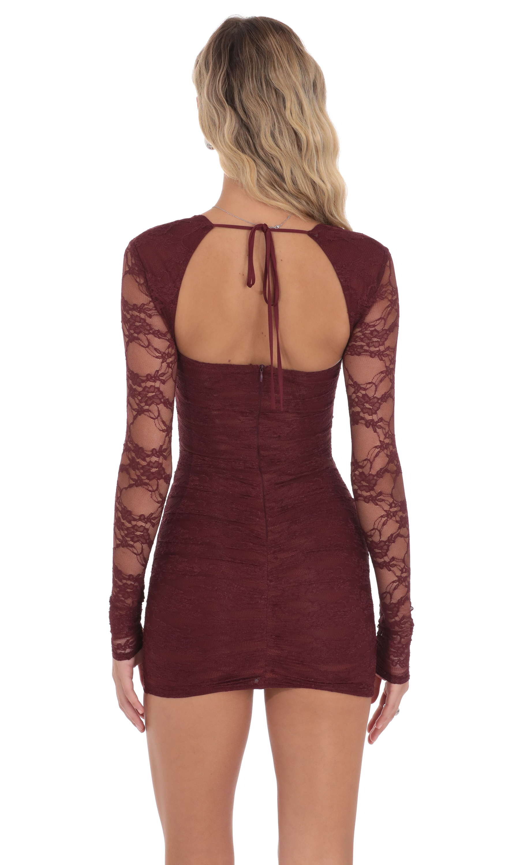 Lace Long Sleeve Bodycon in Burgundy Lace Long Sleeve Bodycon in Burgundy