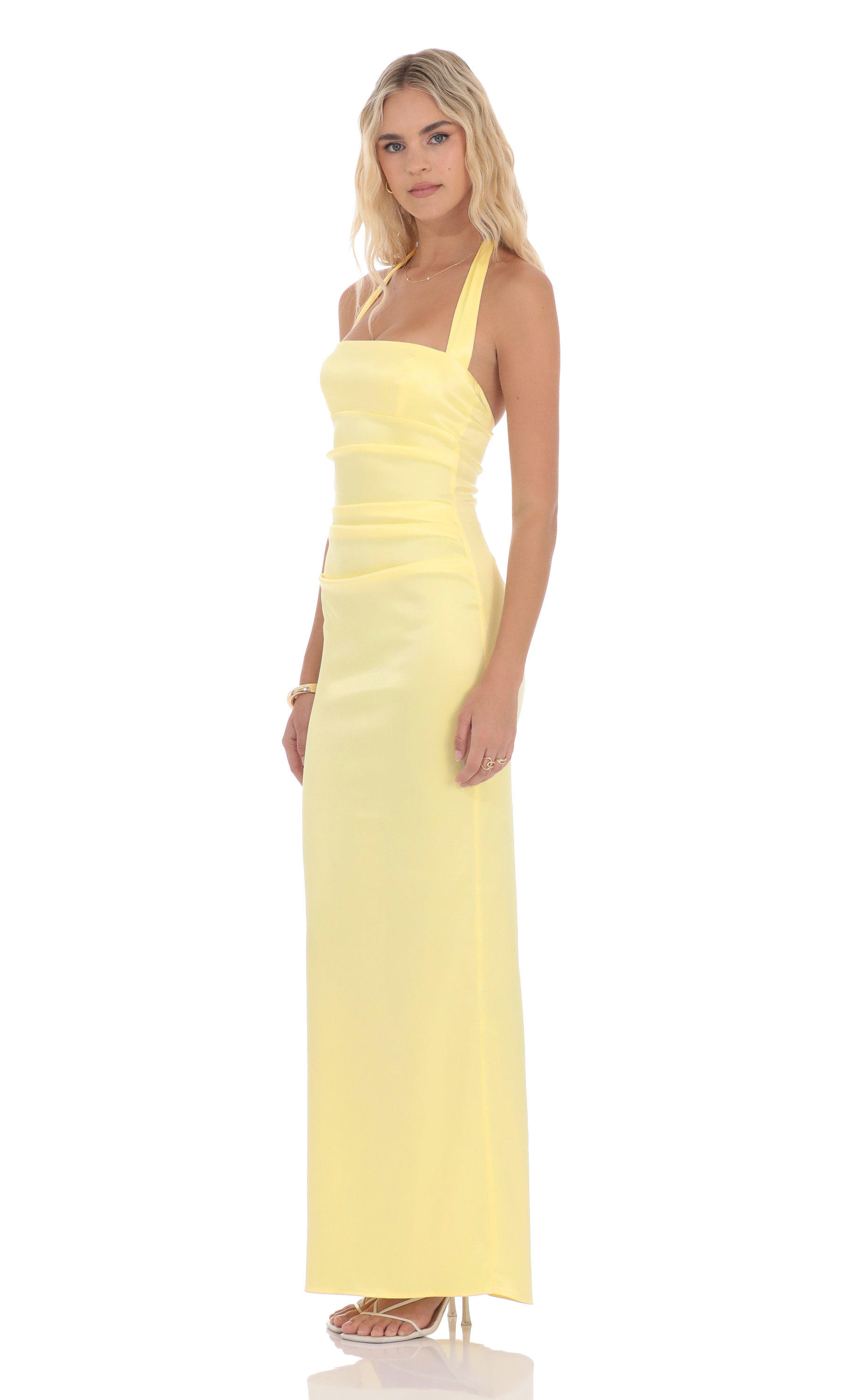 yellow halter dress maxi Antonia Yellow Halterneck Bow Maxi Dress