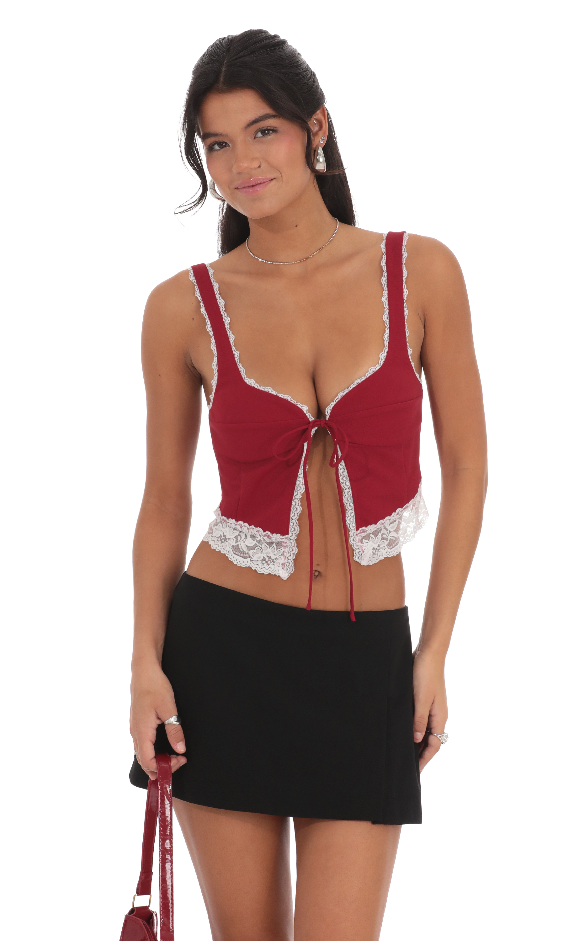 Lace Vest Top in Red