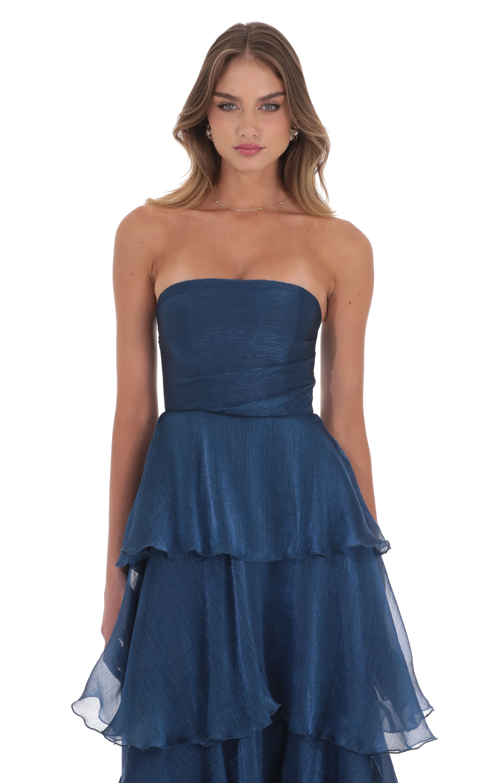 techno crepe ruffle corset dress in blue A-Line Royal Blue Corset Layered Short Party Dress – FancyVestido main image 1