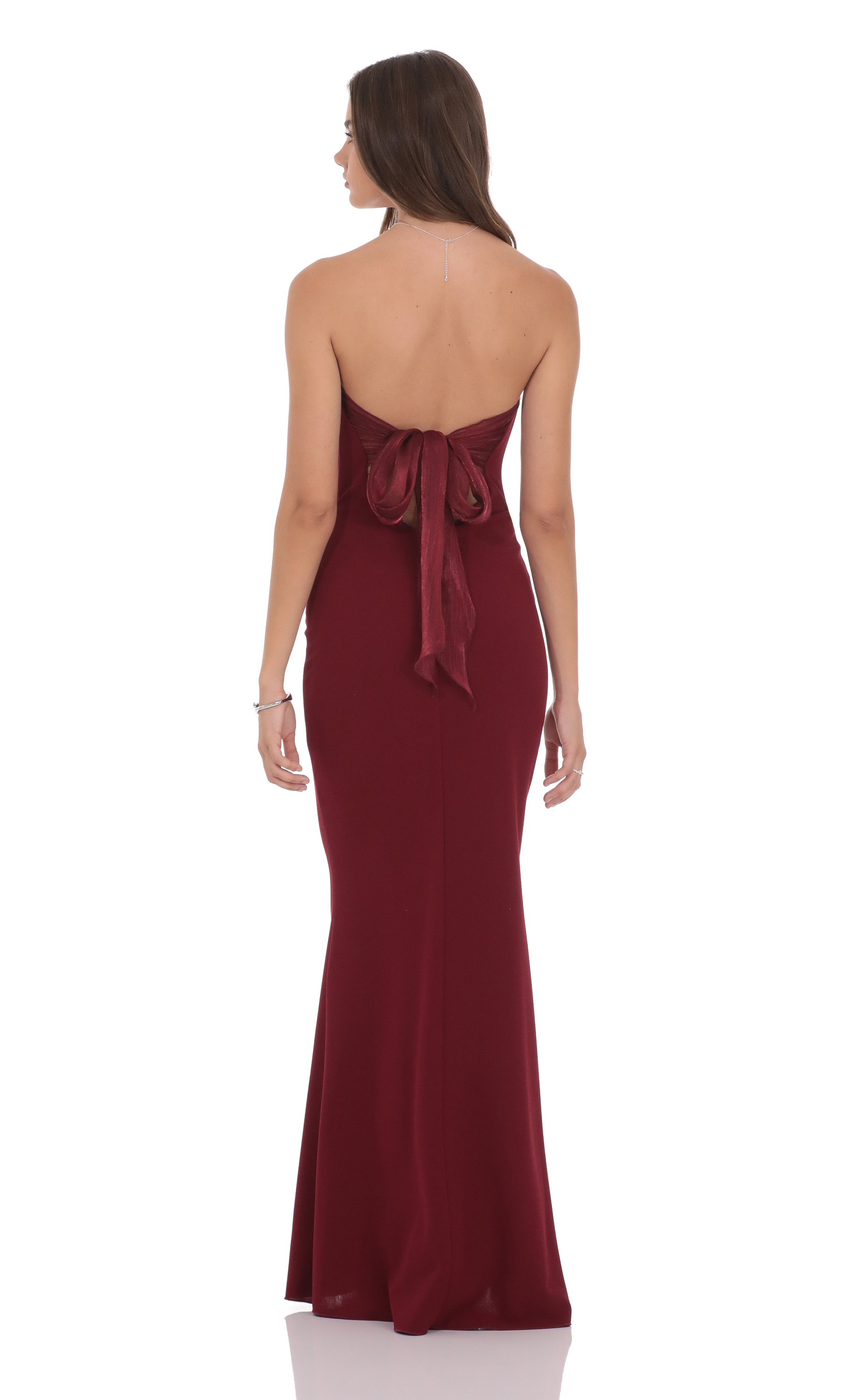 Back Bow Strapless Maxi Dress in Burgundy