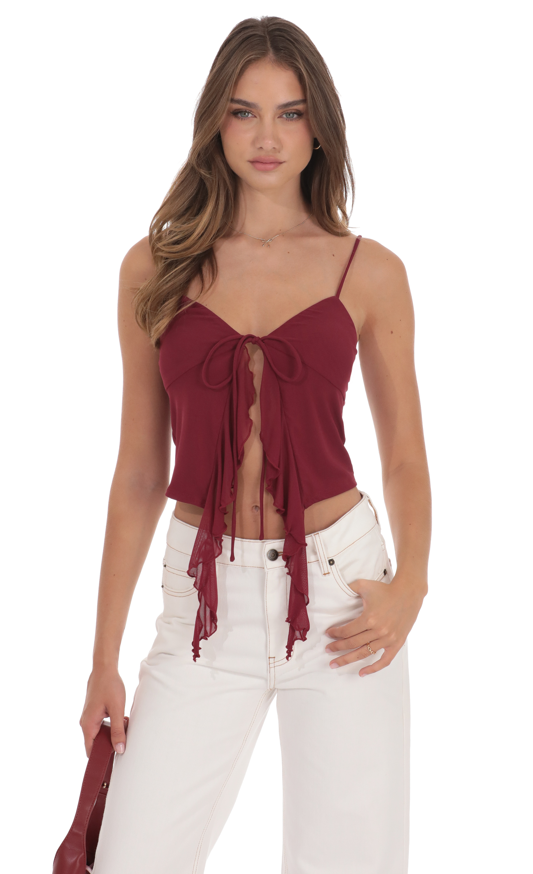 Mesh Front Tassel Top in Red