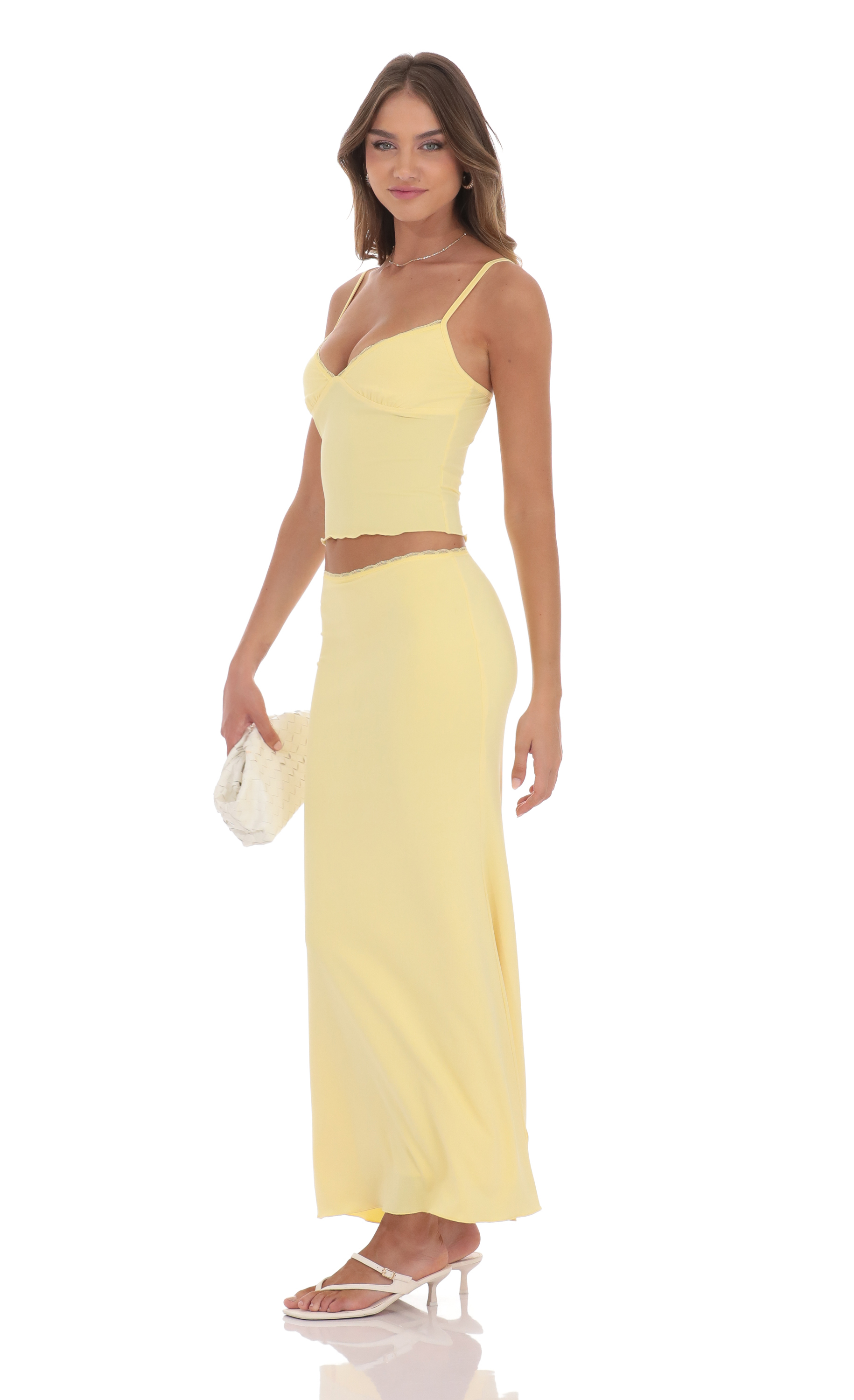 Lace Trim Maxi Two Piece Set in Yellow | LUCY IN THE SKY