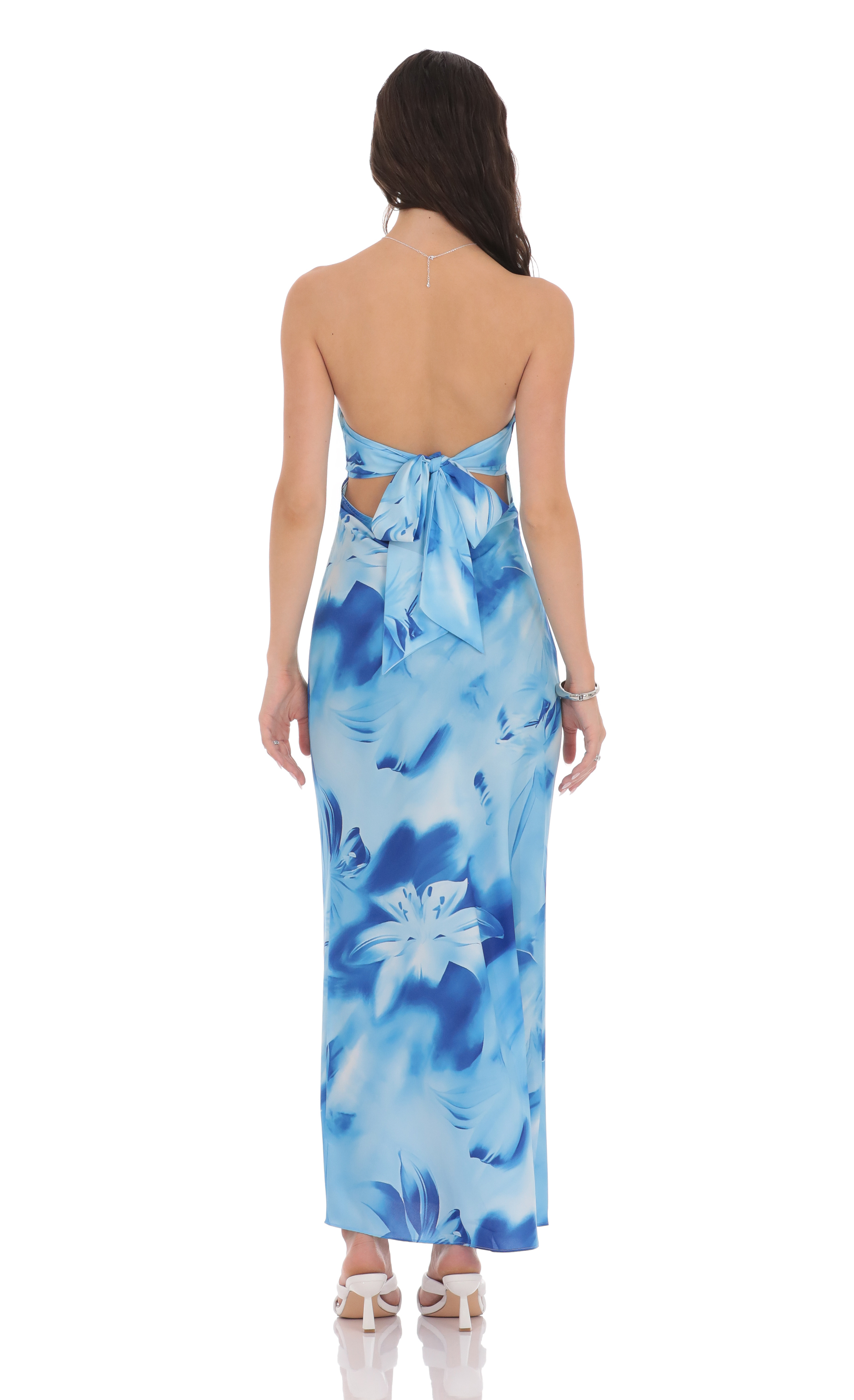 knee length dresses for ladies Baltic Born Womens Rumi Deep V Maxi Dress | Off White + Blue Floral