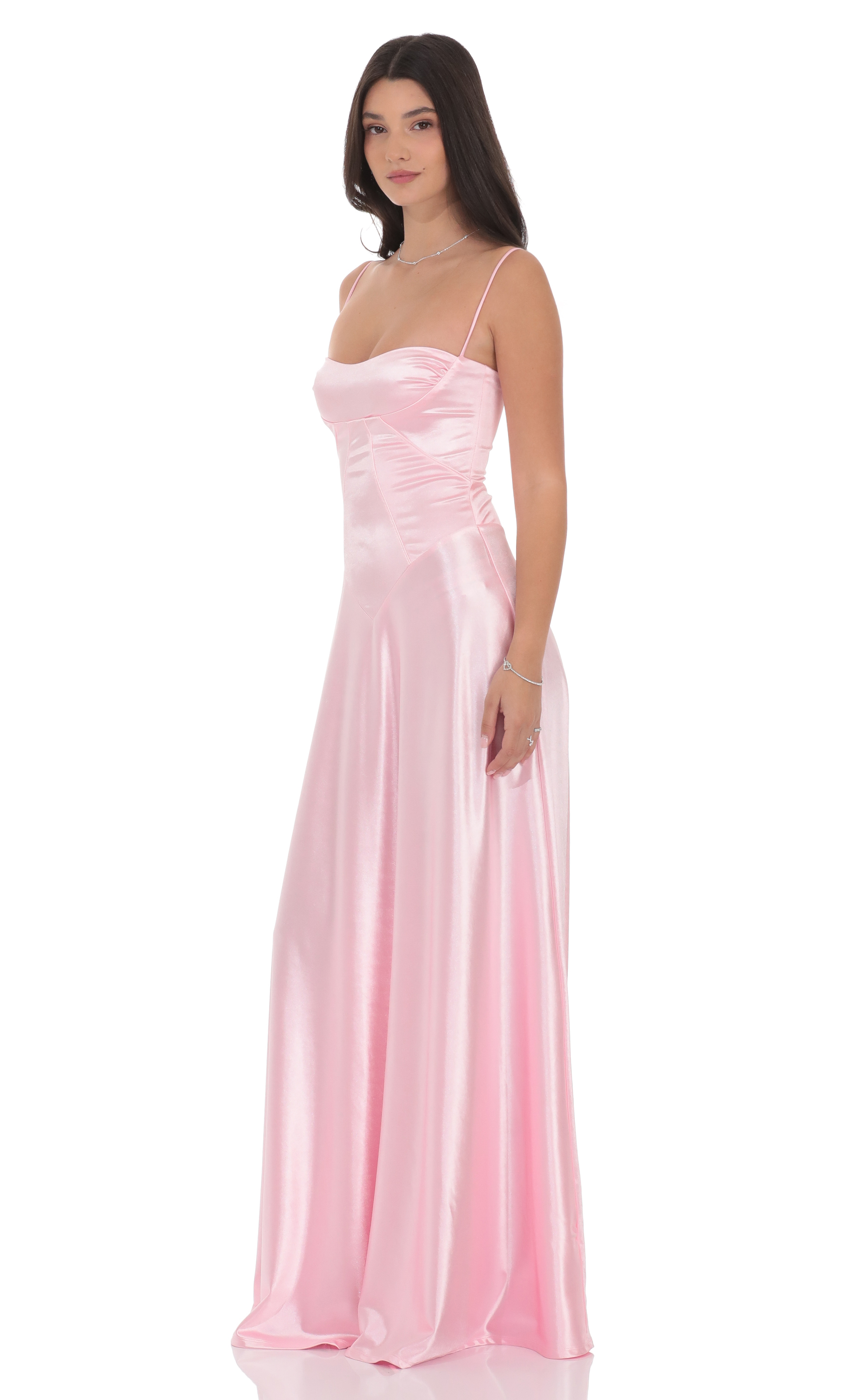 pink silk dress long Strapless Satin Prom with High Slit, Simple Pink Formal Graduation Evening Dress and minimalist cut make it a timeless choice for weddings Parties In Spring Satin Maxi