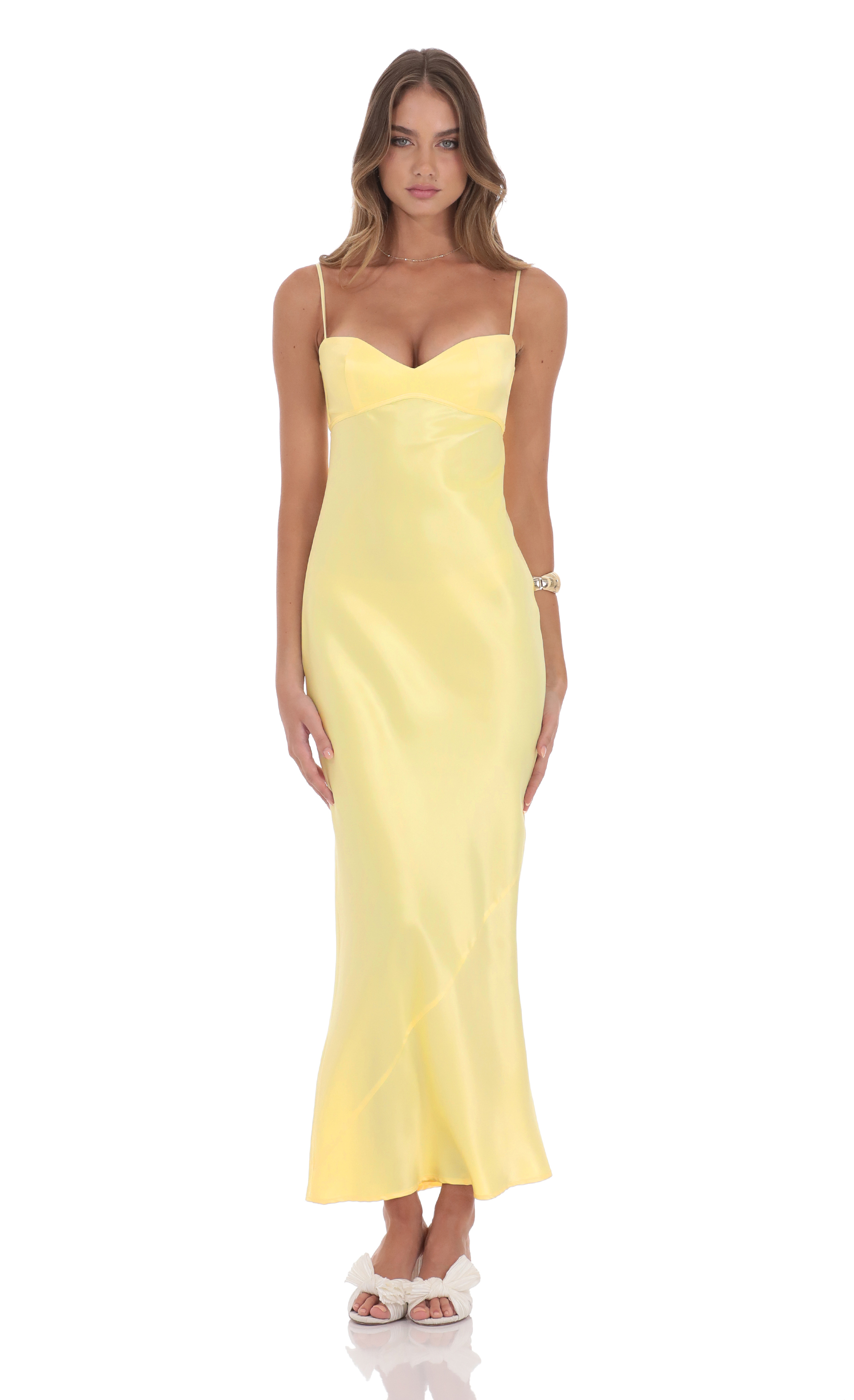 Satin Back Tie Maxi Dress in Yellow