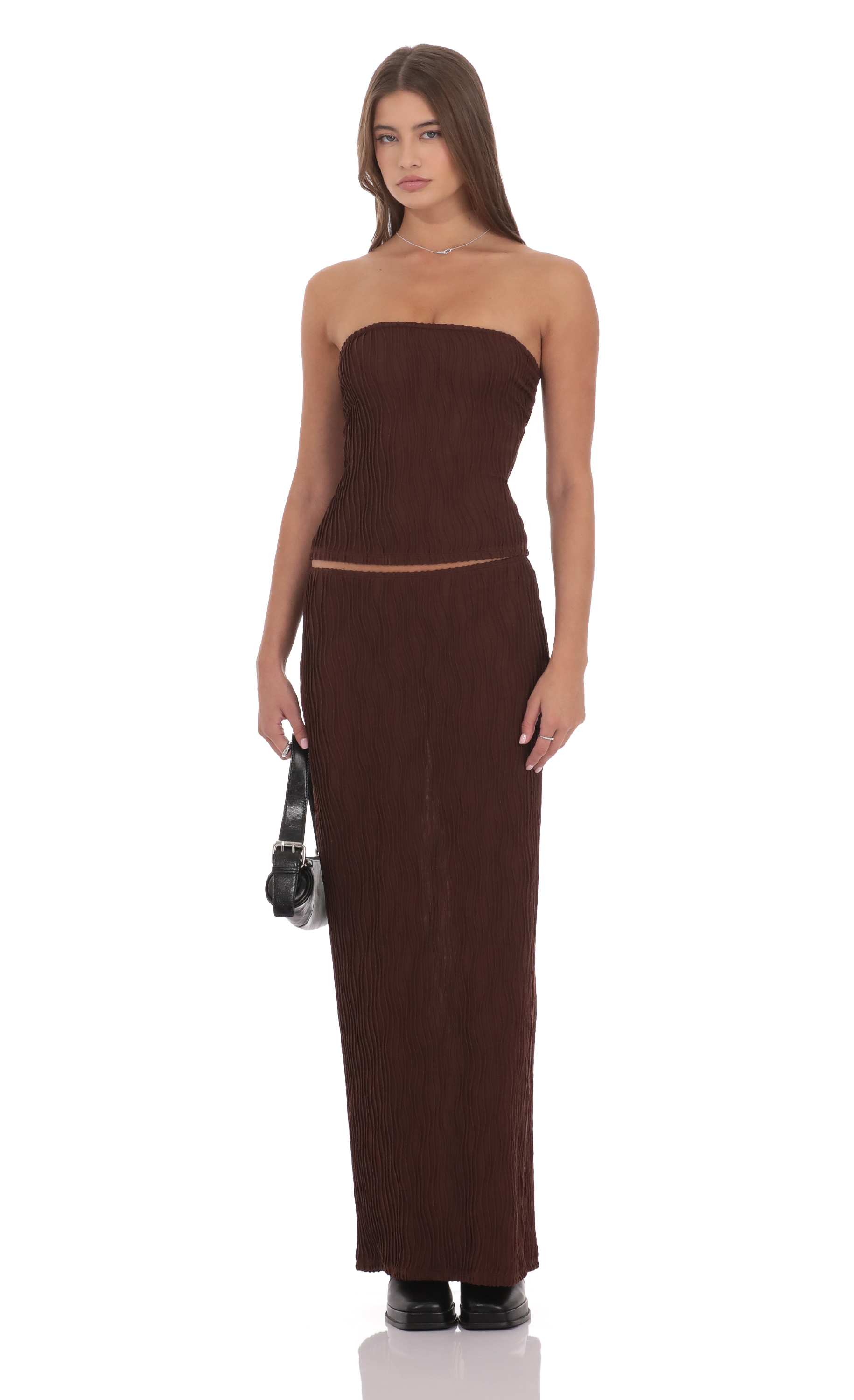 Textured Sheer Maxi Skirt in Brown