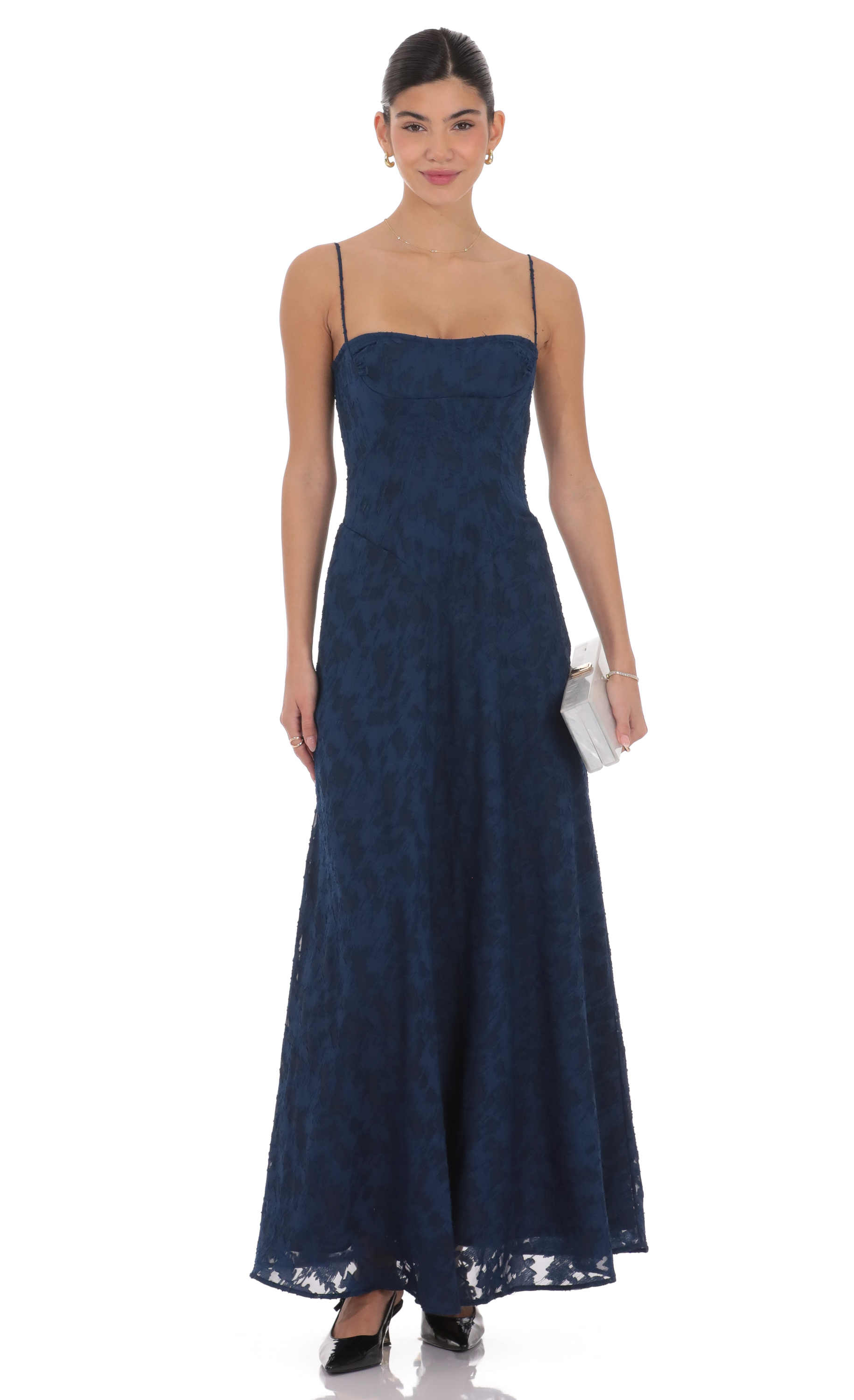 Burnout Lace-Up Maxi Dress in Navy
