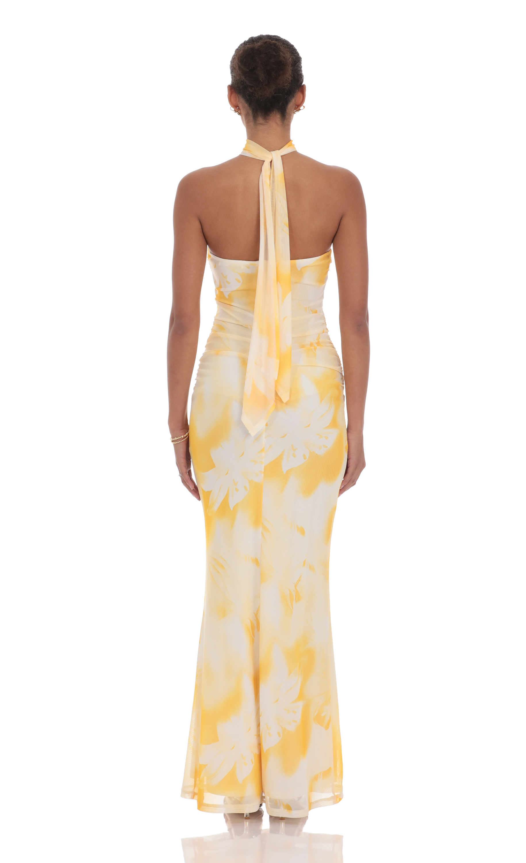 chinese dress ladies Janie Light Yellow Chiffon Maxi Dress W/ Neck Scarf