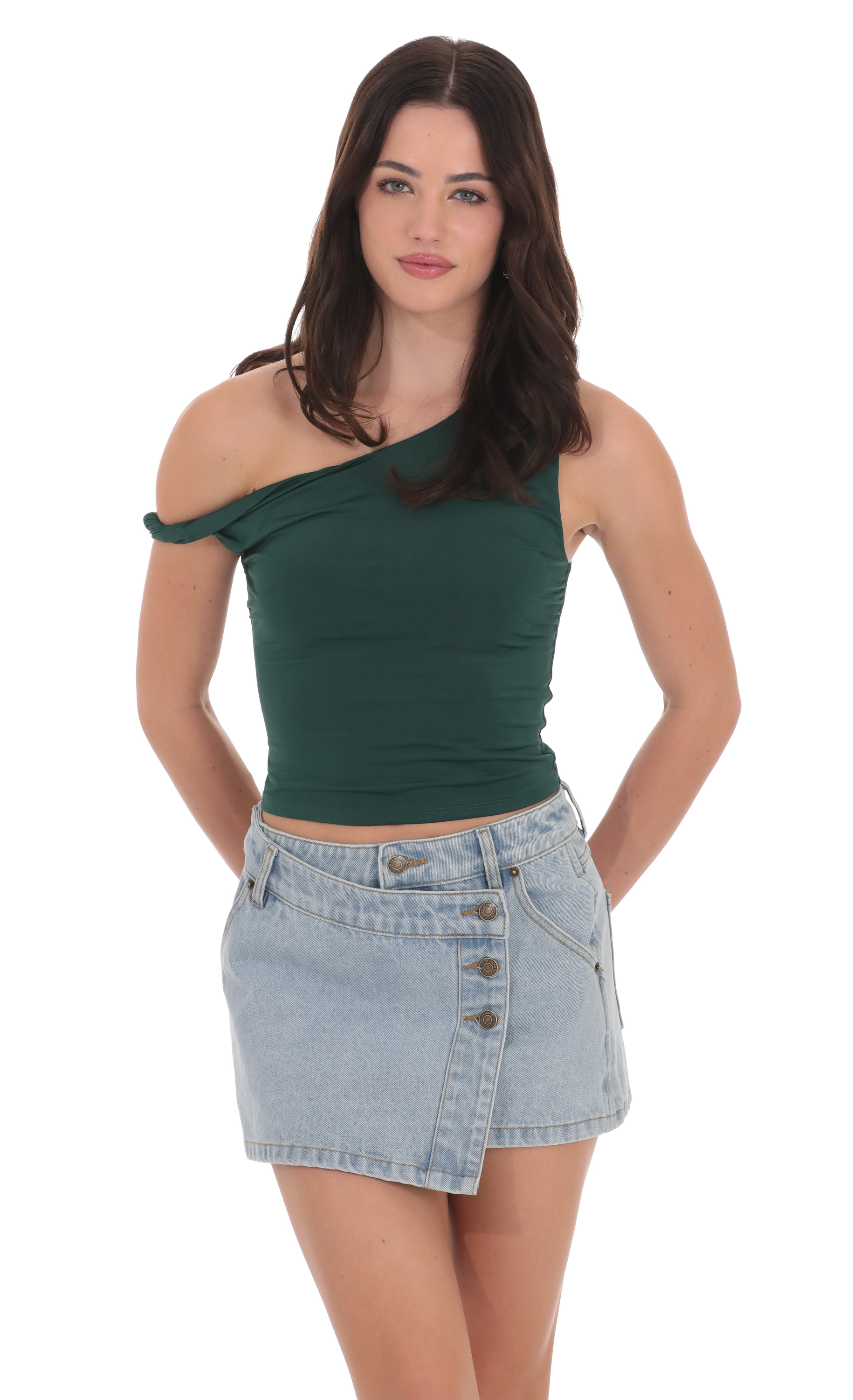 Overlap Button Denim Skirt in Light Blue