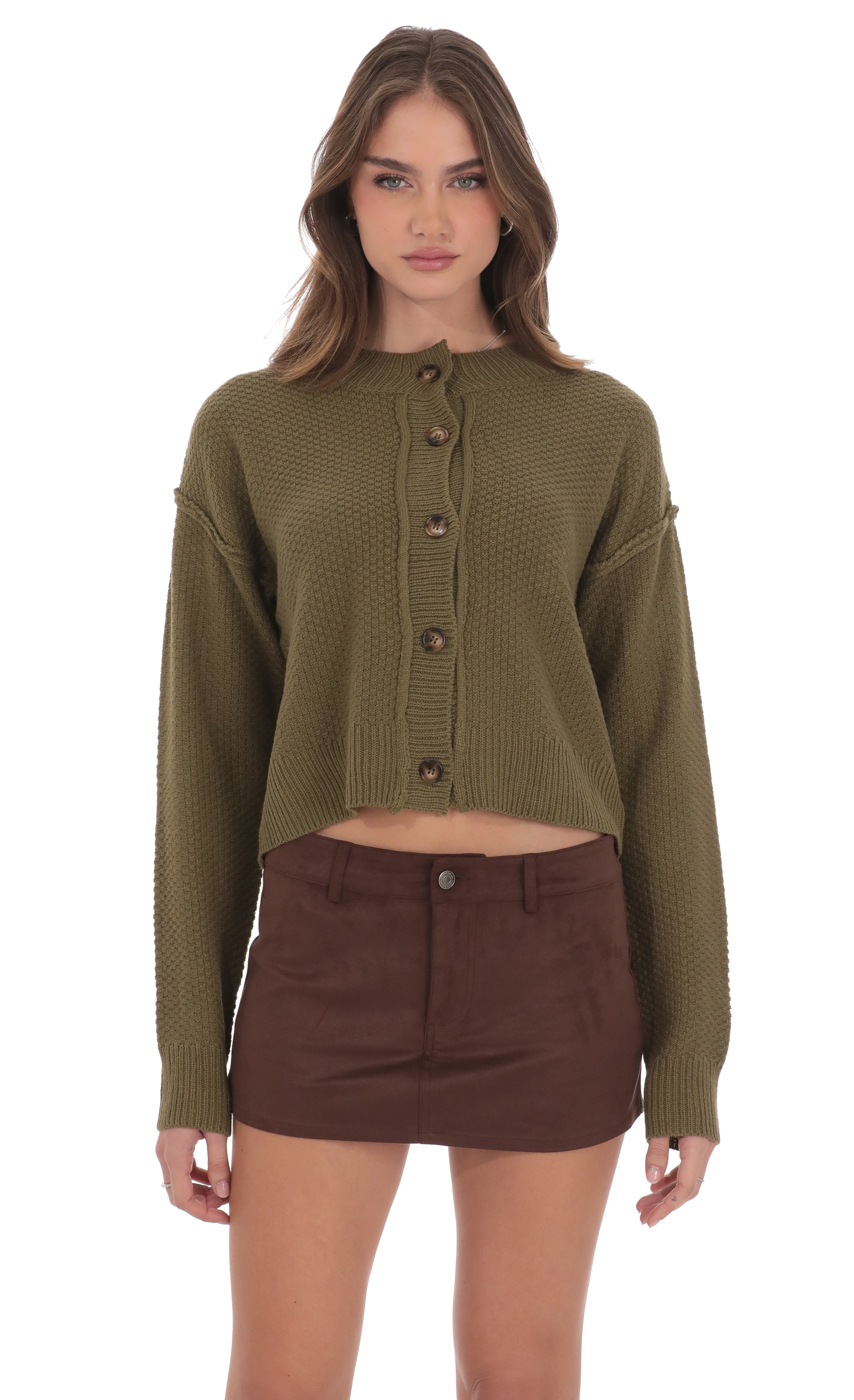 Cable Knit Cardigan in Olive