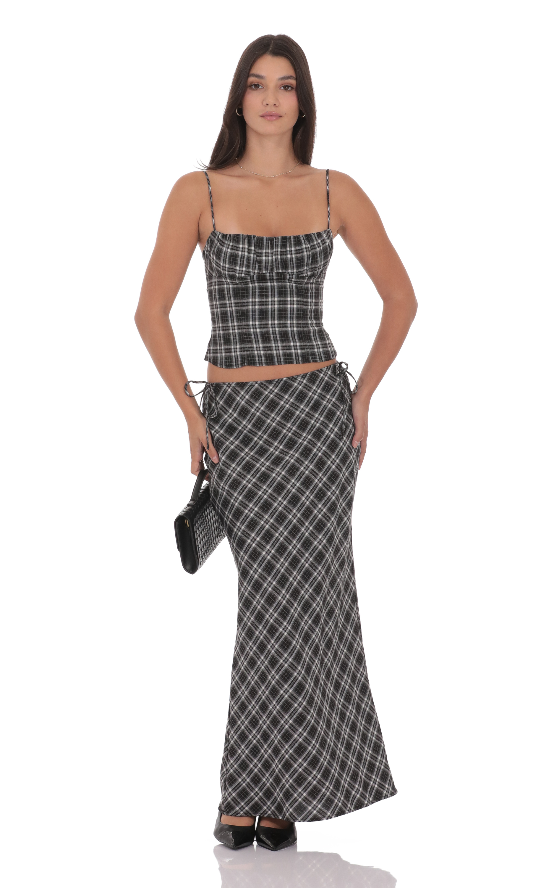Plaid Maxi Skirt in Black