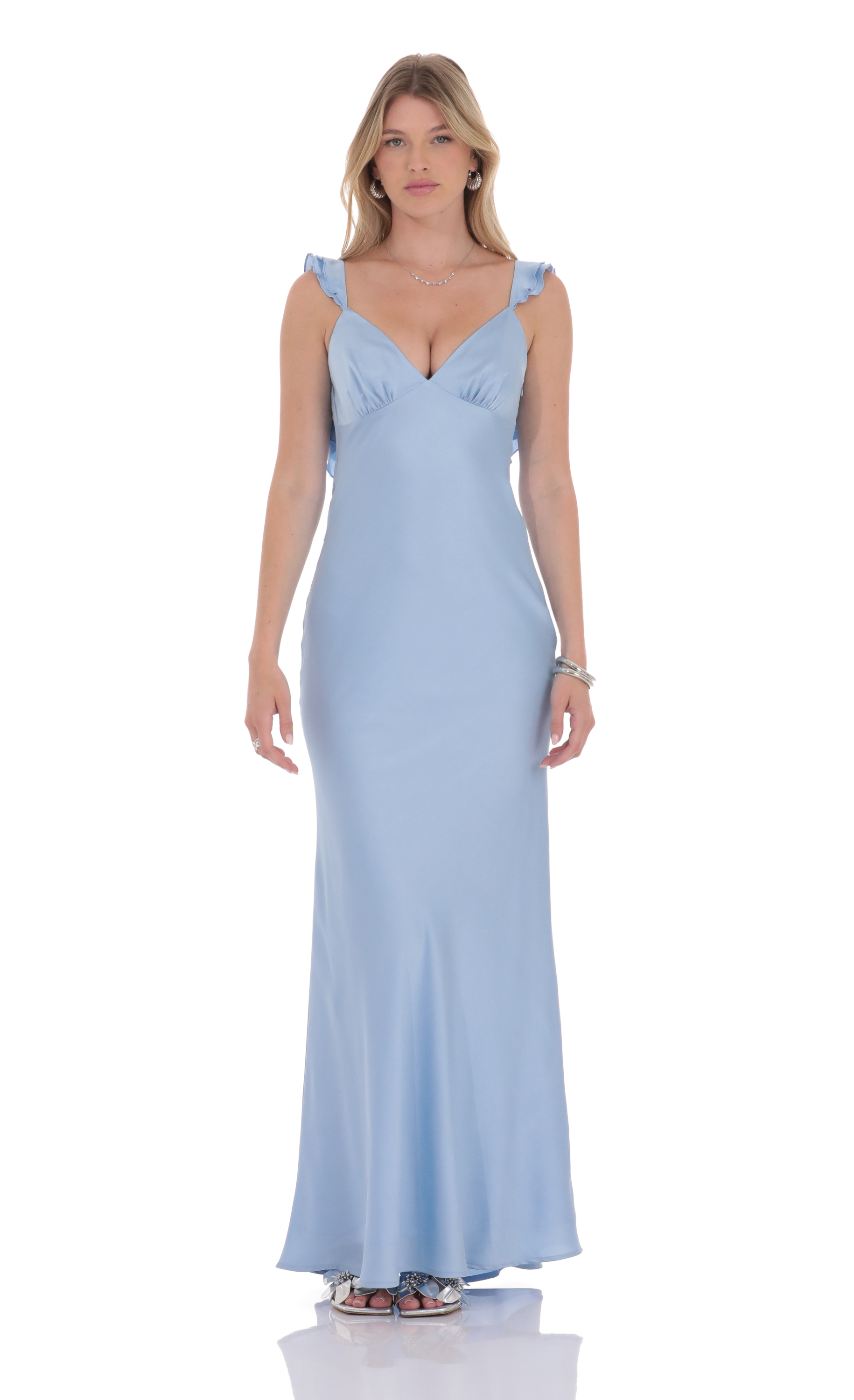 sachin and babi light blue dress Light Blue A Line Backless Satin Simple Prom Dresses – TANYA BRIDAL main image 0