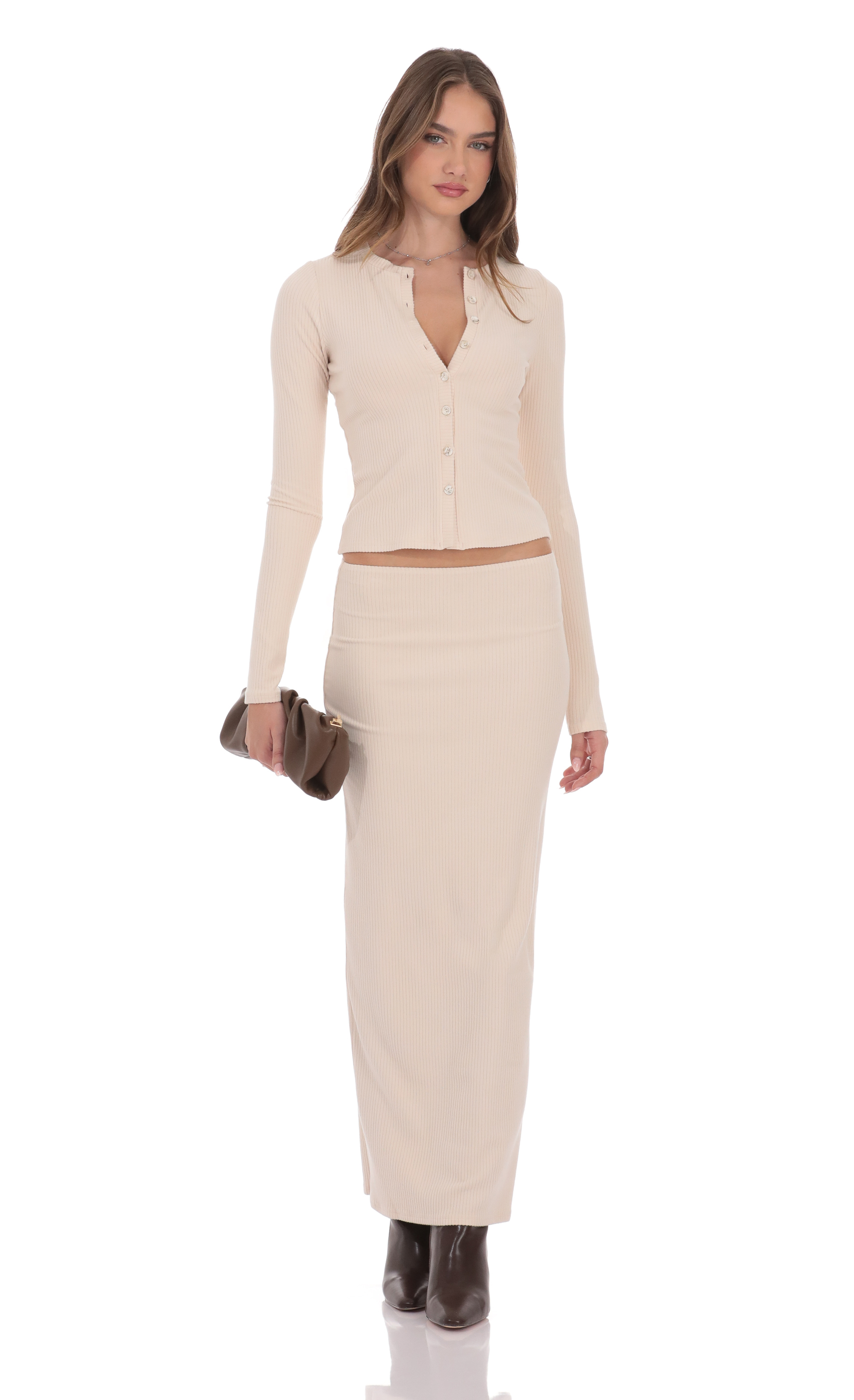 Ribbed Soft Maxi Skirt in Cream