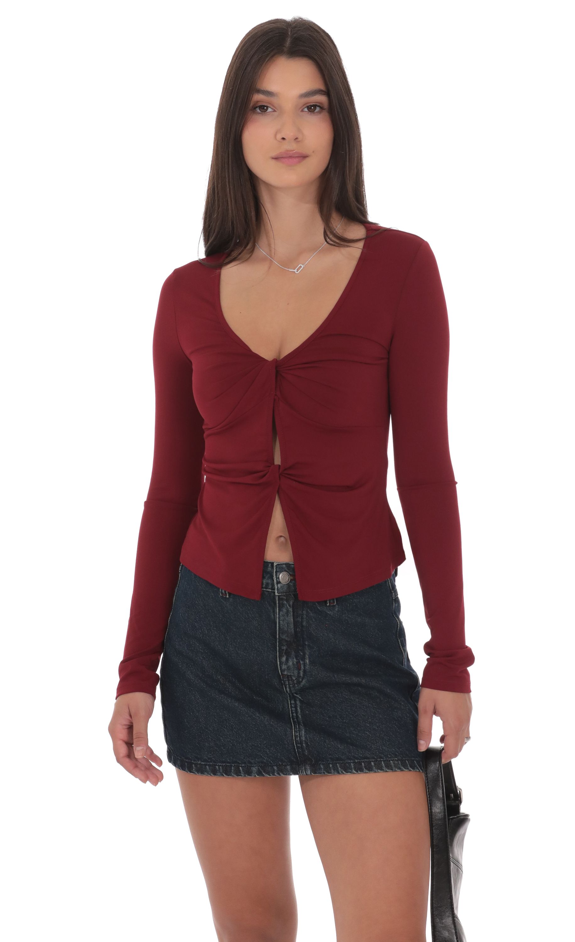 Топ с двойным перекрутом в цвете бургунди