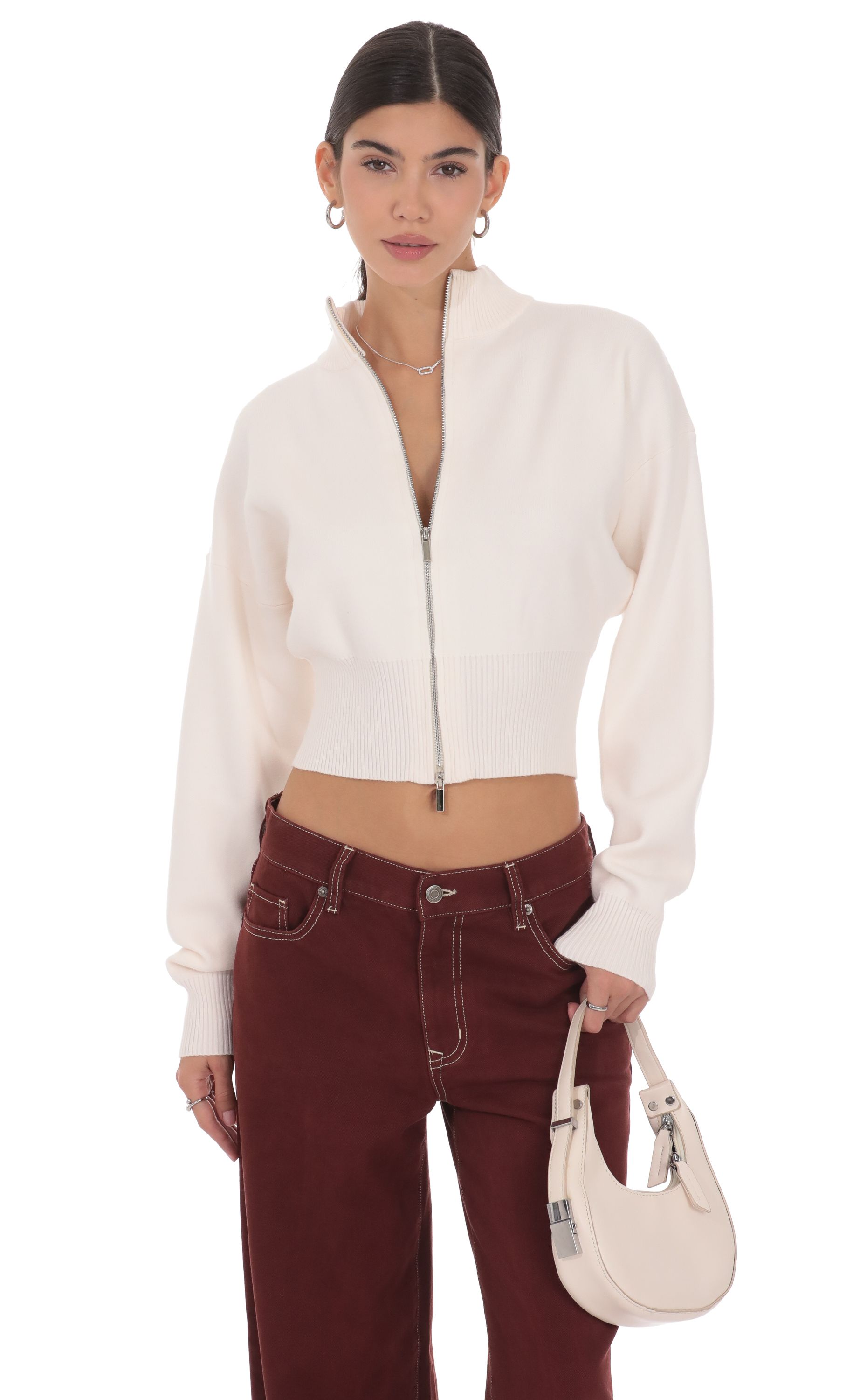 Джемпер с молнией и воротником-стойкой бежевый